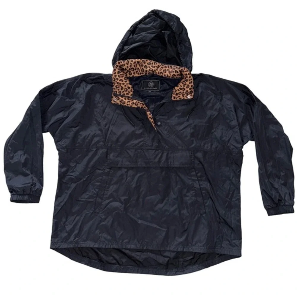 Lauren James Womens XXL Black Leopard Print Accent‎ Anorak Windbreaker Jacket